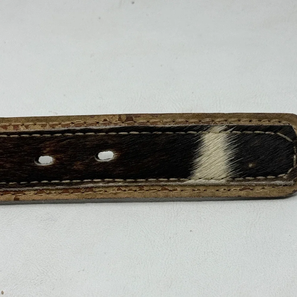 Handmade Vintage Hair on Hide Western Leather Belt New Old Stock Brown 48